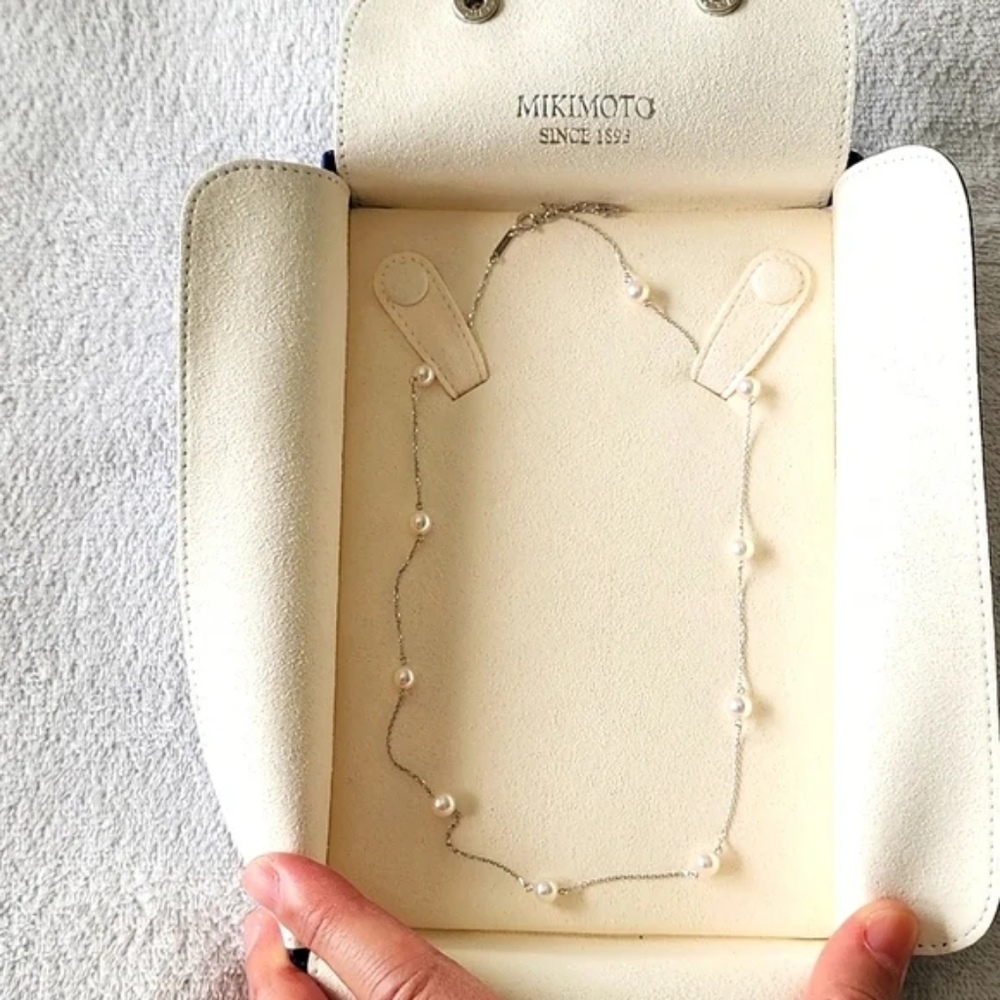 Mikimoto Akoya Cultured Pearl Station Necklace in 18k White Gold (New)